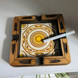 Vintage Brown and Yellow Decorative Ashtray